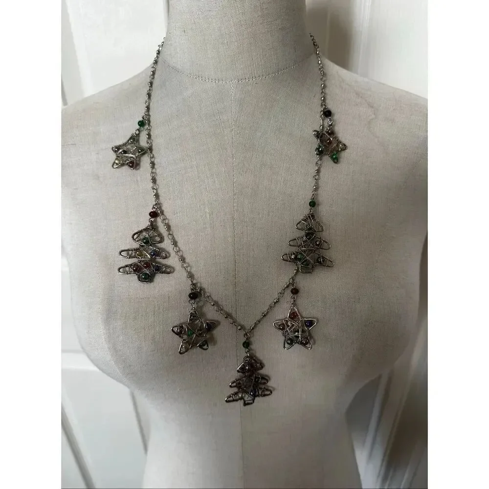 Artisan Wire-Wrapped Christmas Tree & Star Necklace